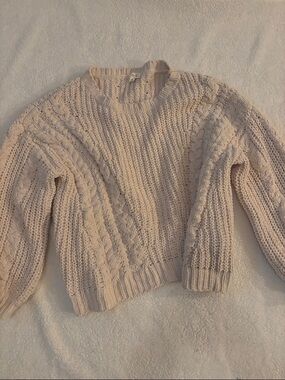 POL Cream Cable-Knit Crewneck Sweater